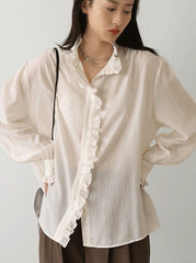 White Ruffled Lining Long Sleeve Shirt