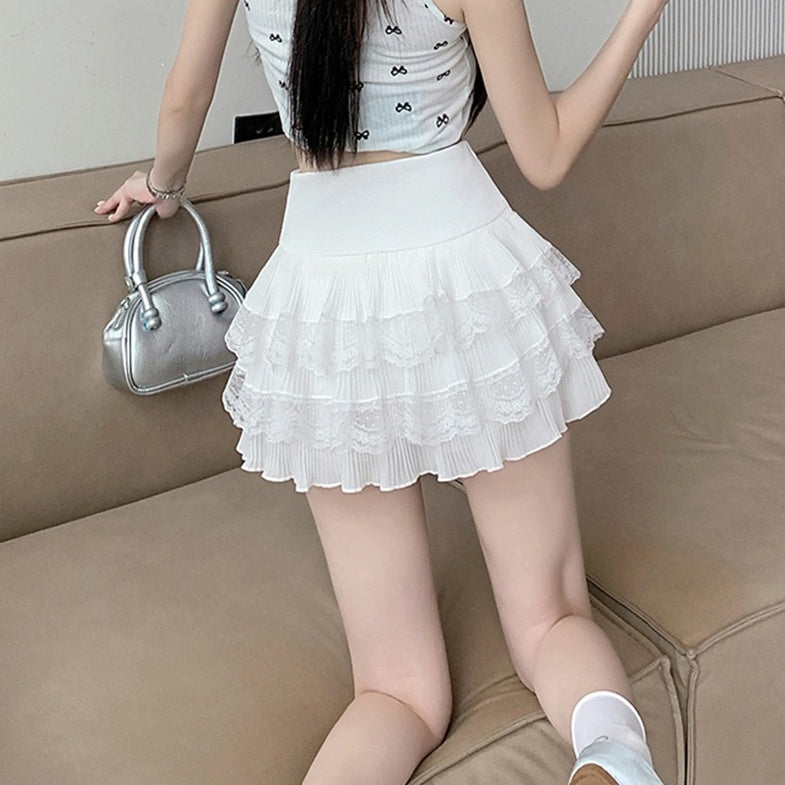 White Ruffles Lace Tiered Skirt