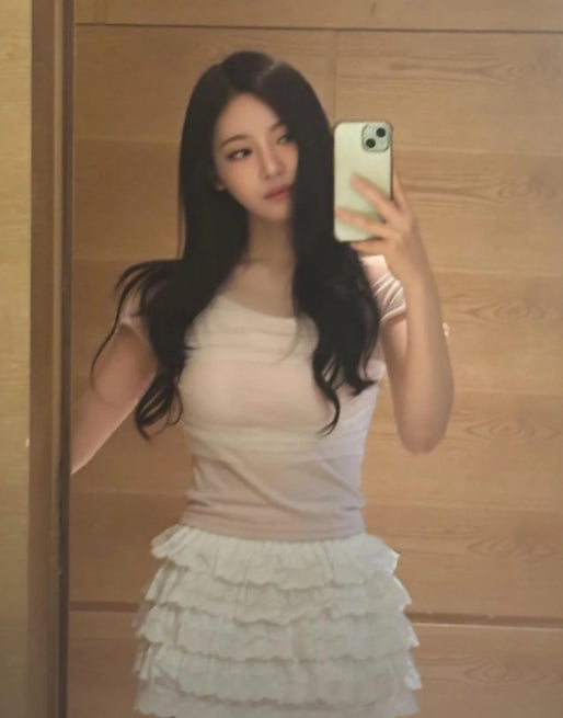 White Ruffles Lace Tiered Skirt