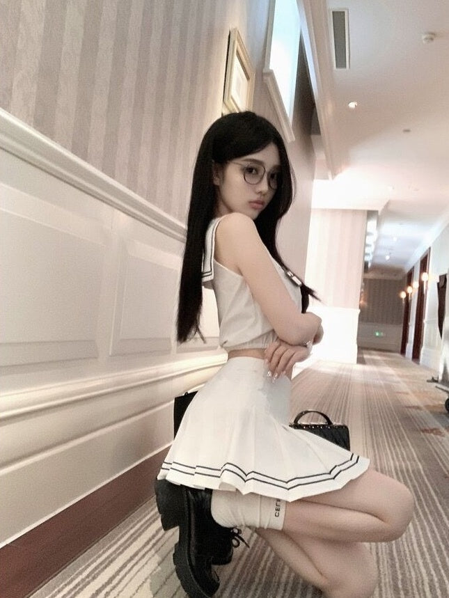White Sailor Collar Crop Top