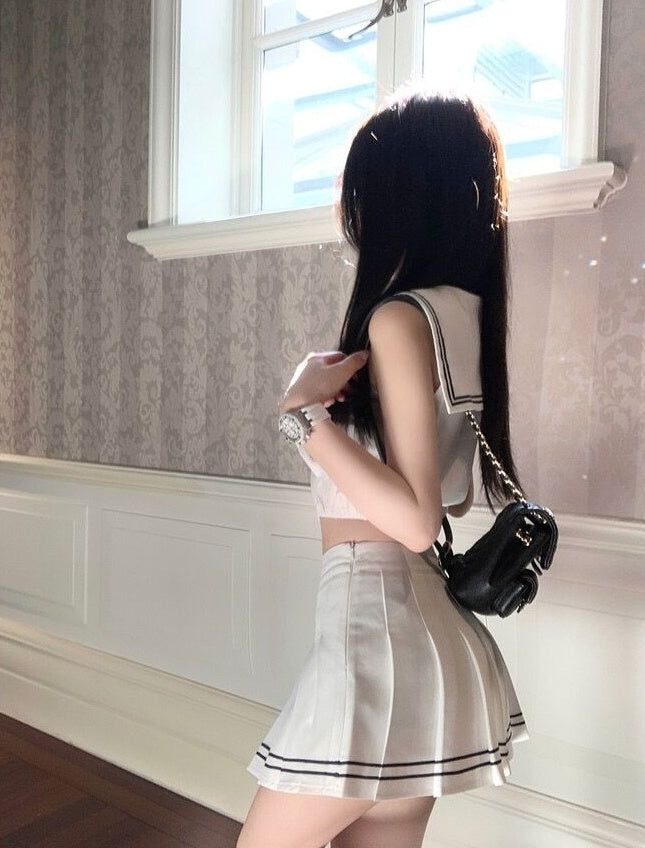 White Sailor Collar Crop Top