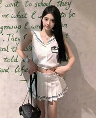White Sailor Collar Crop Top