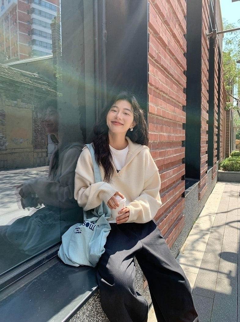 White Sailor Collar Knit Sweater