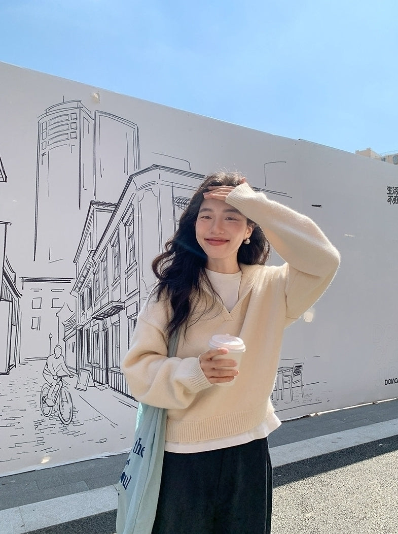 White Sailor Collar Knit Sweater