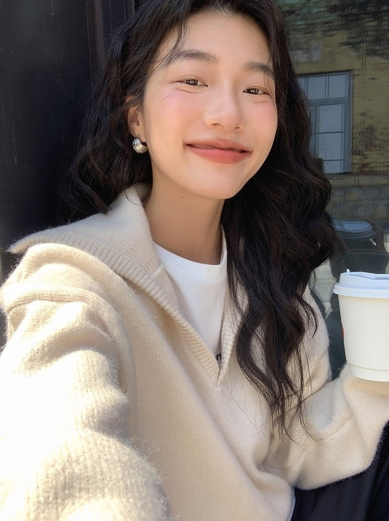 White Sailor Collar Knit Sweater