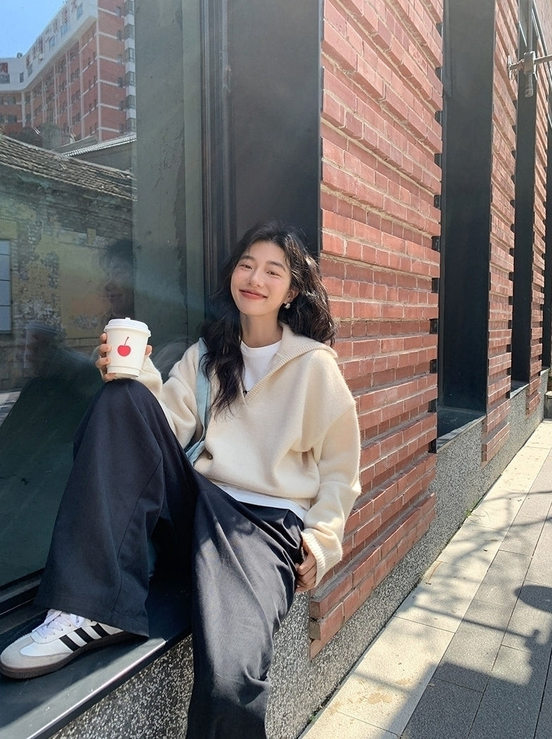 White Sailor Collar Knit Sweater
