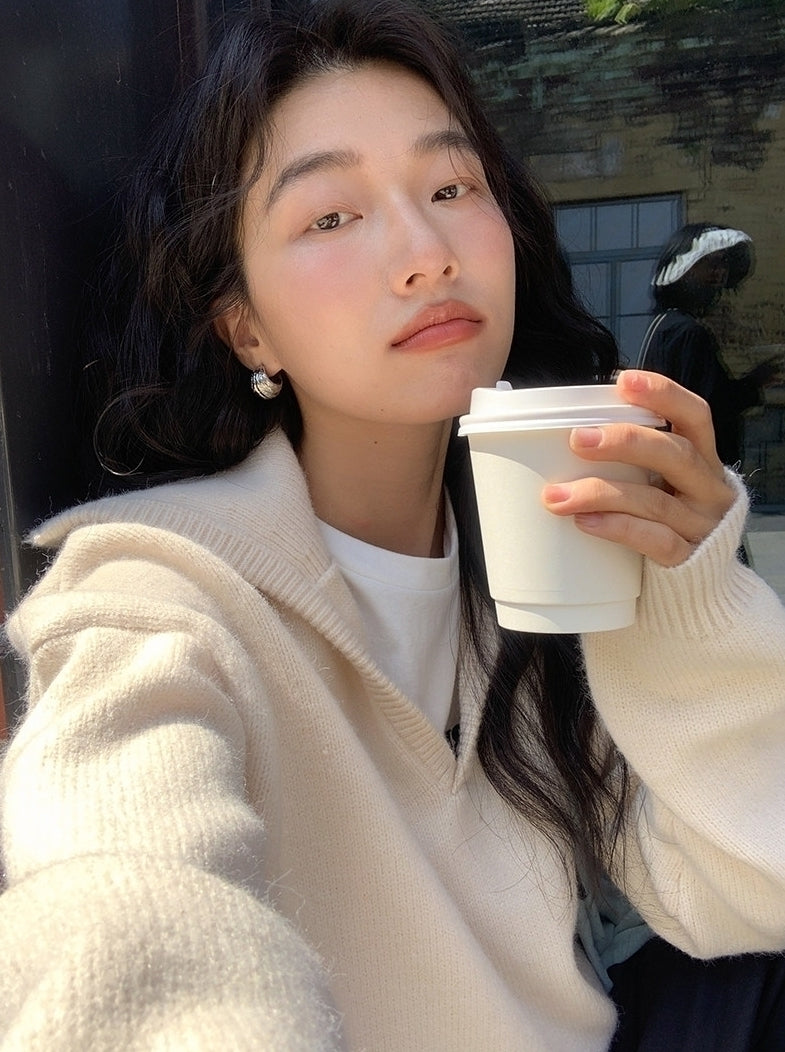 White Sailor Collar Knit Sweater
