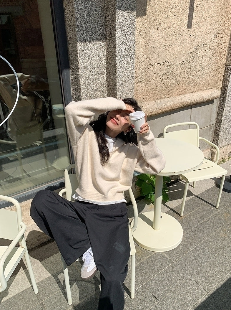 White Sailor Collar Knit Sweater