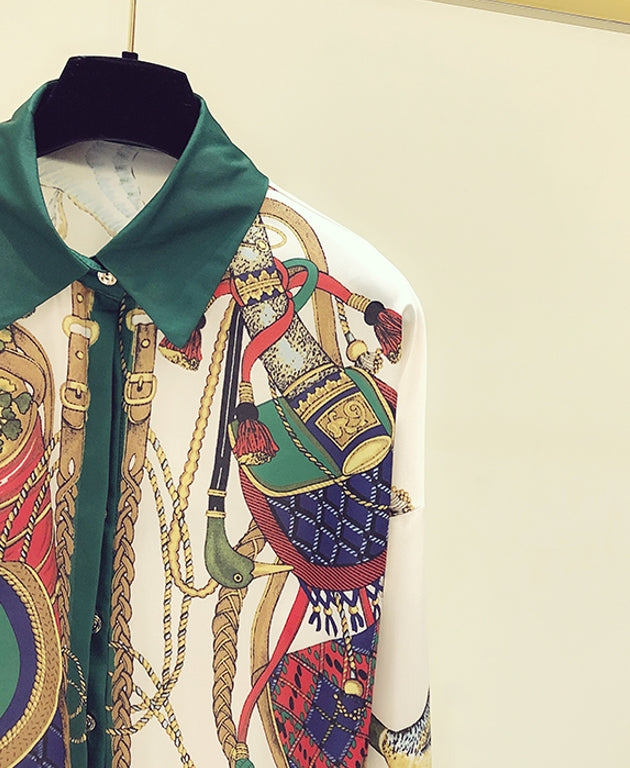 White Scarf Pattern Shirt