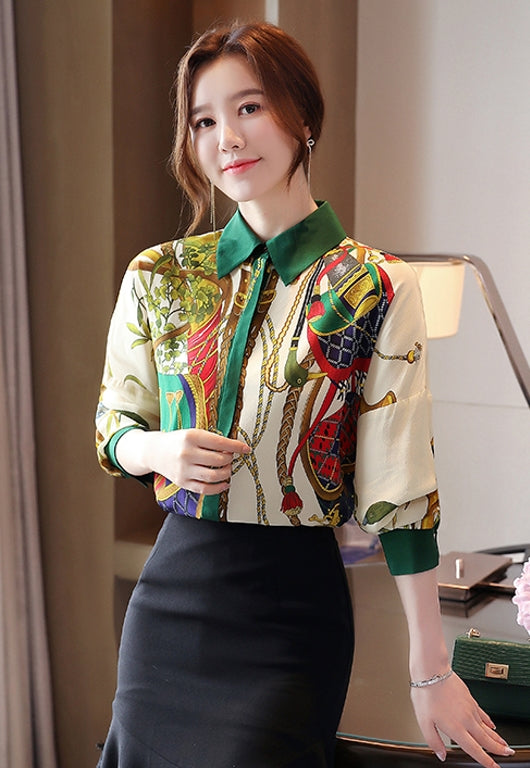 White Scarf Pattern Shirt