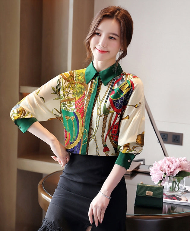 White Scarf Pattern Shirt