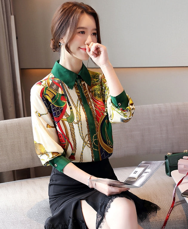 White Scarf Pattern Shirt
