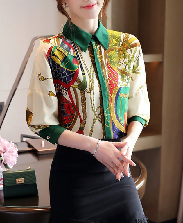 White Scarf Pattern Shirt
