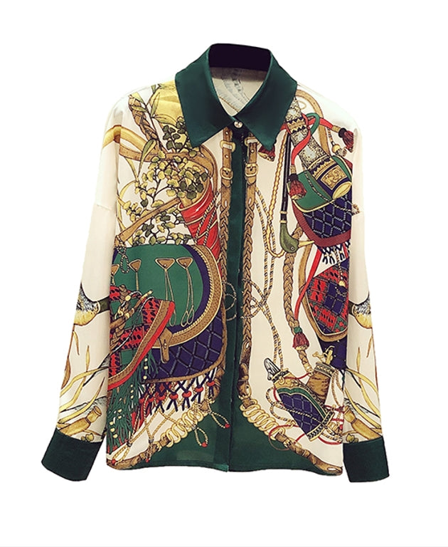 White Scarf Pattern Shirt
