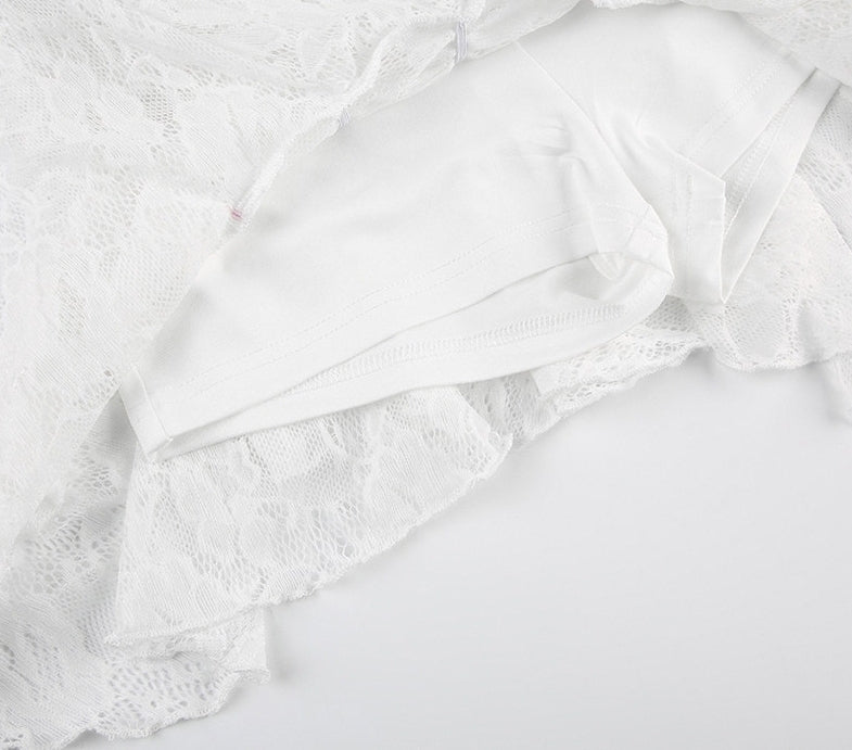 White Scrunched Lace Skirt