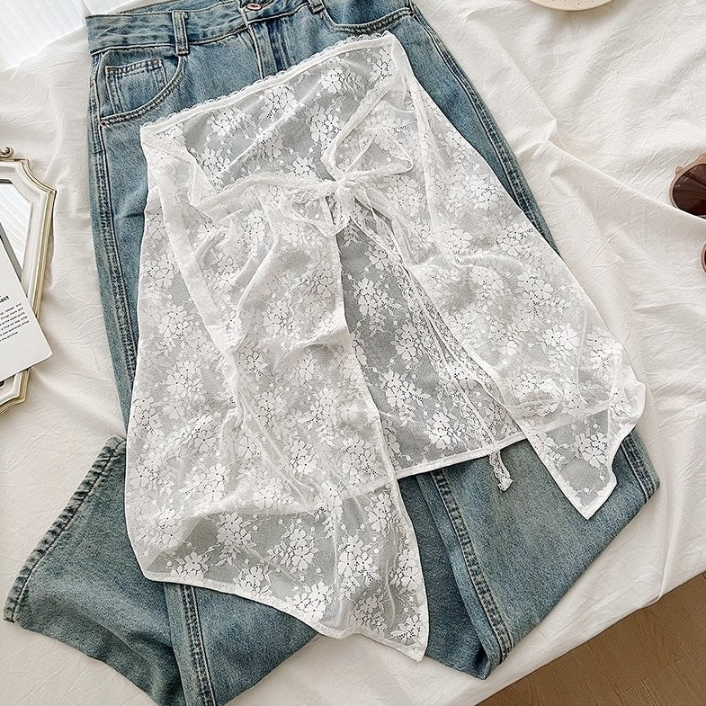 White See-Through Floral Lace Skirt