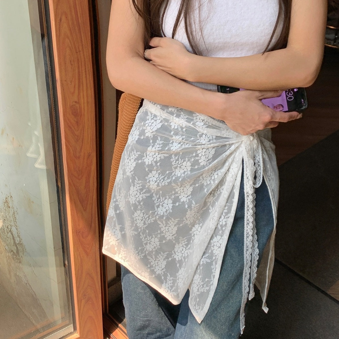 White See-Through Floral Lace Skirt