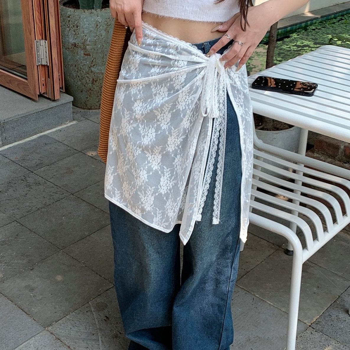 White See-Through Floral Lace Skirt
