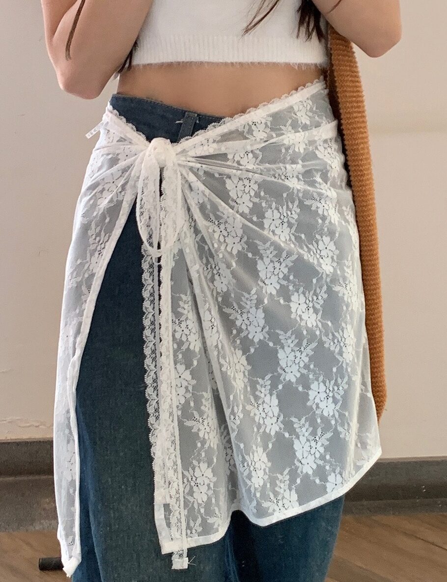 White See-Through Floral Lace Skirt