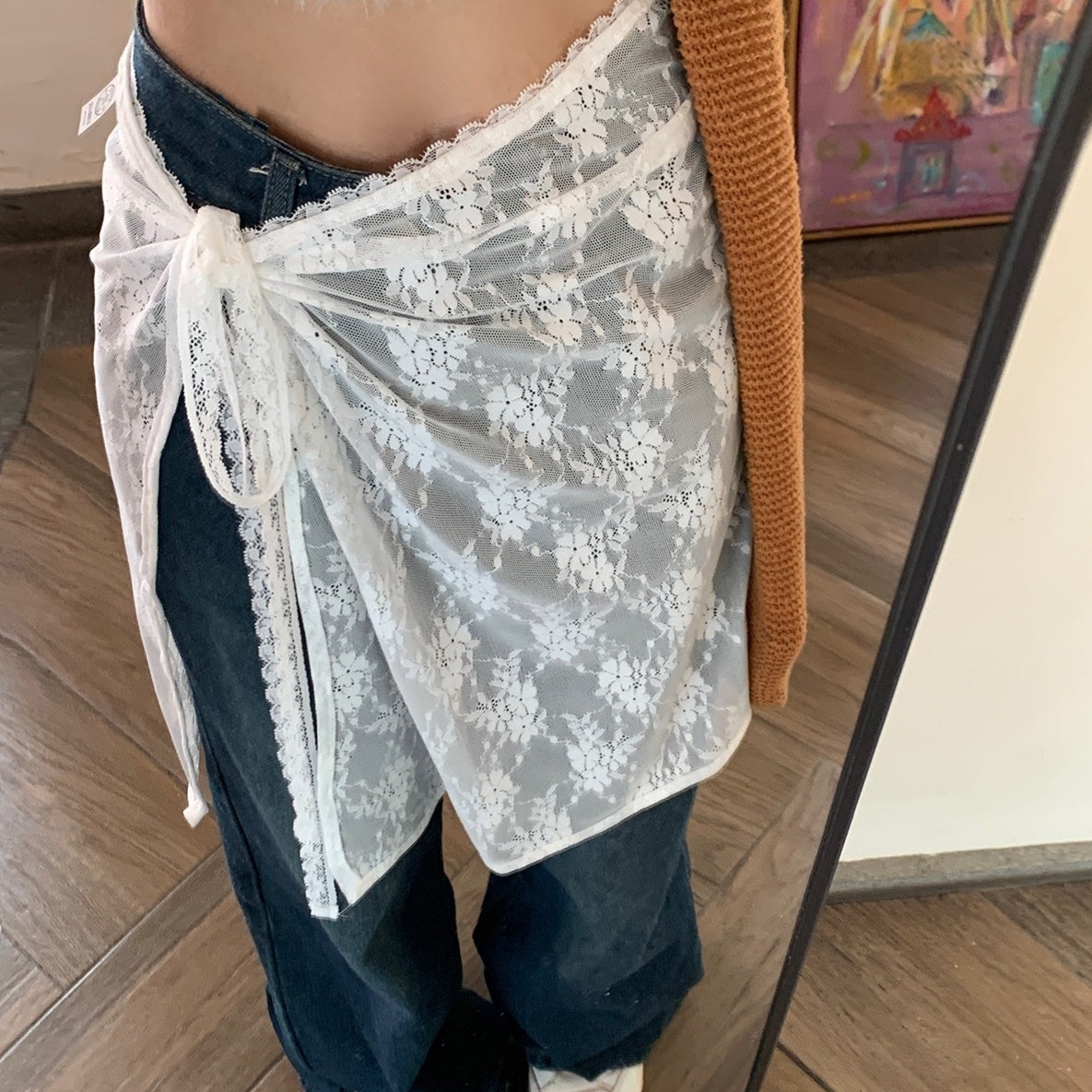 White See-Through Floral Lace Skirt