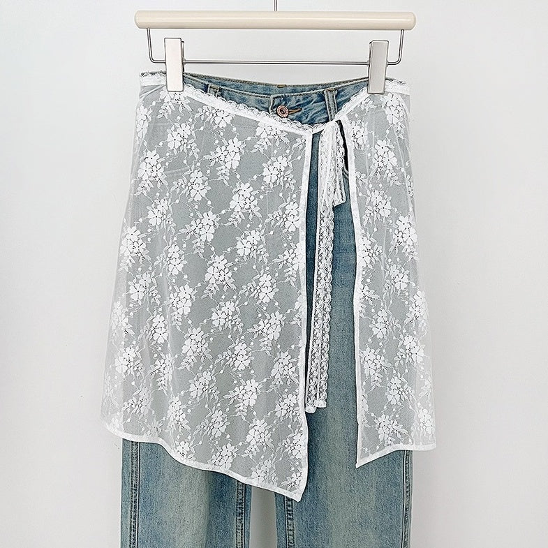 White See-Through Floral Lace Skirt