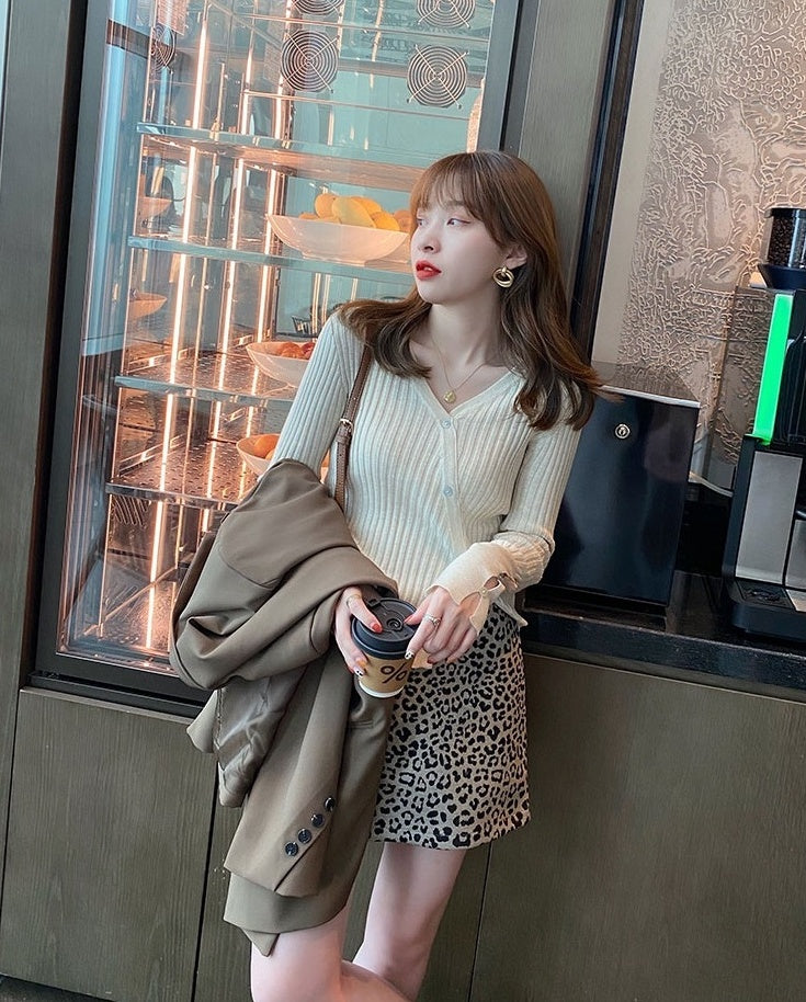 White Slanted Buttons Knitted Cardigan