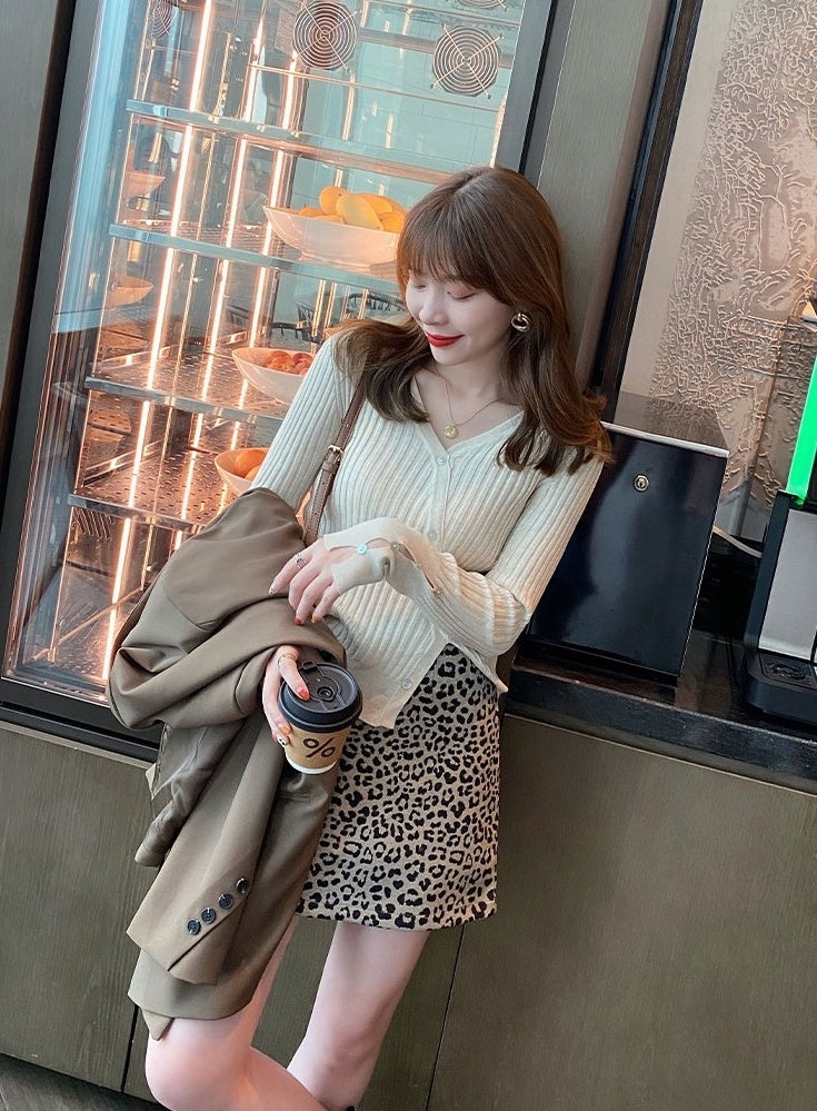 White Slanted Buttons Knitted Cardigan