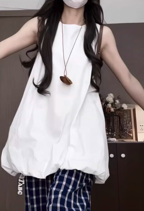 White Sleeveless Balloon Mini Dress