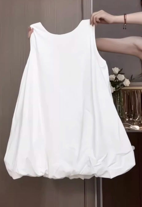 White Sleeveless Balloon Mini Dress