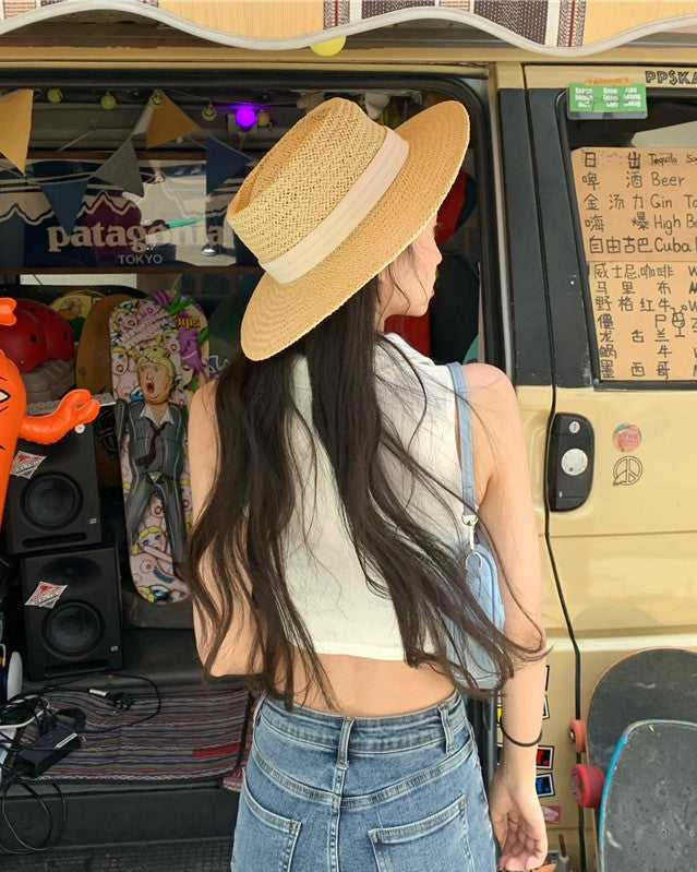 White Sleeveless Collared Crop Top