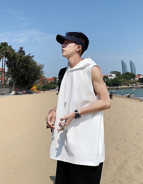 White Sleeveless Vest Hoodie