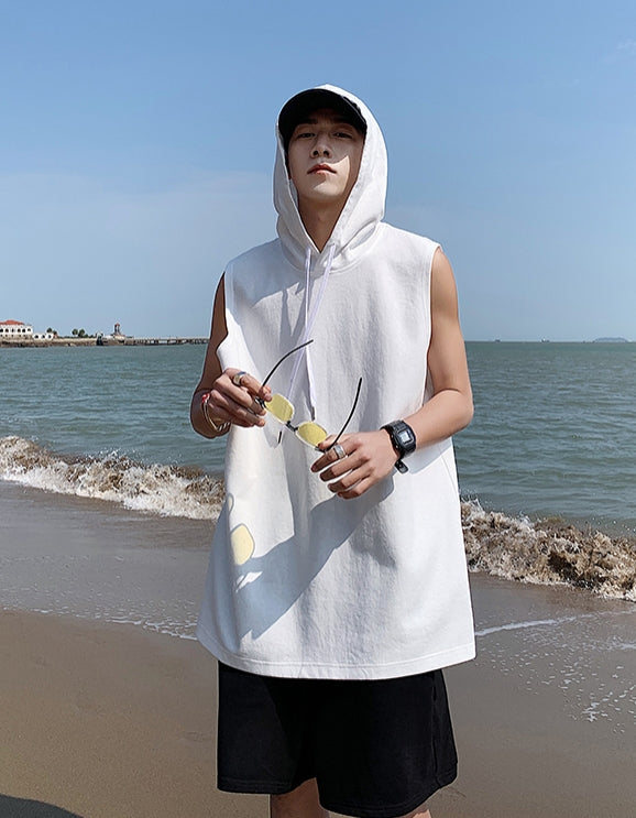 White Sleeveless Vest Hoodie