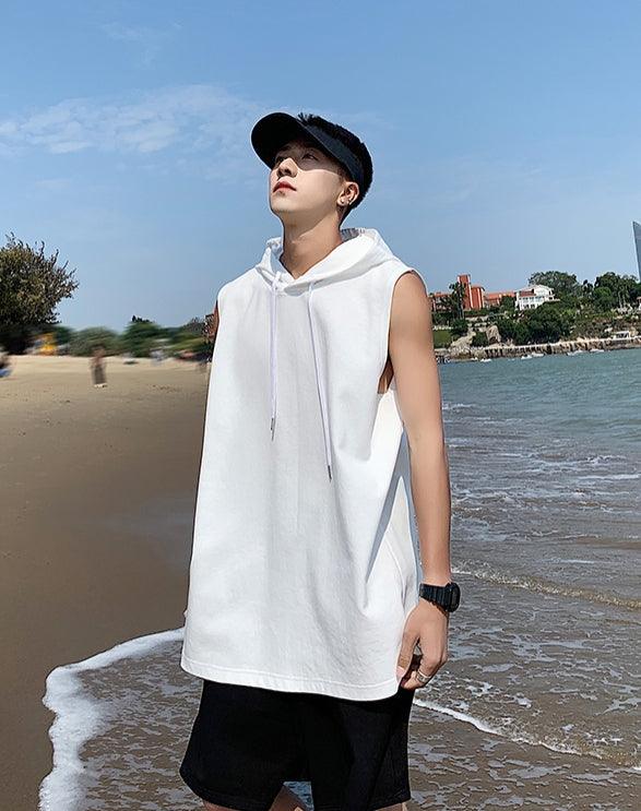 White Sleeveless Vest Hoodie