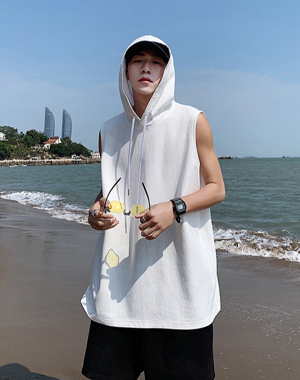 White Sleeveless Vest Hoodie