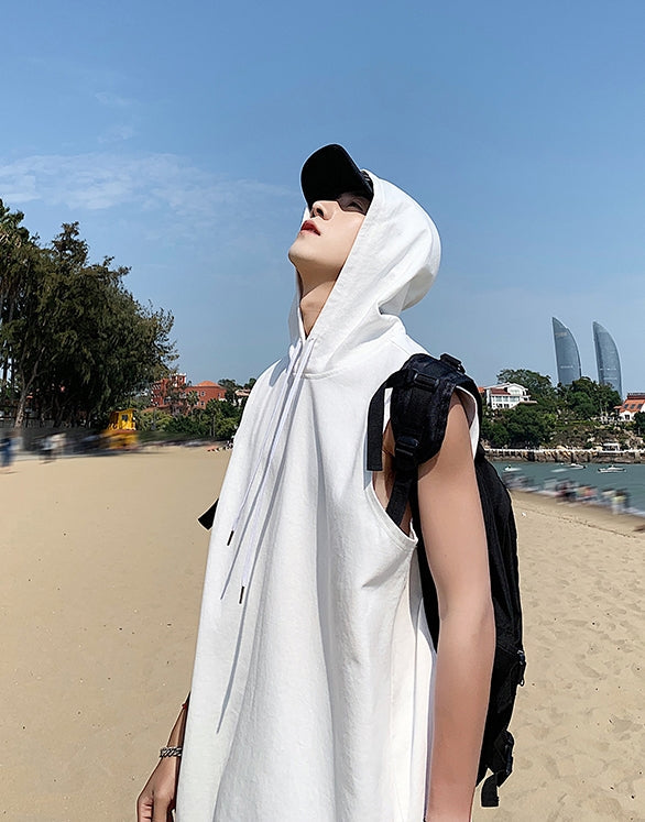White Sleeveless Vest Hoodie