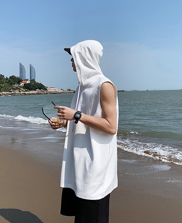 White Sleeveless Vest Hoodie