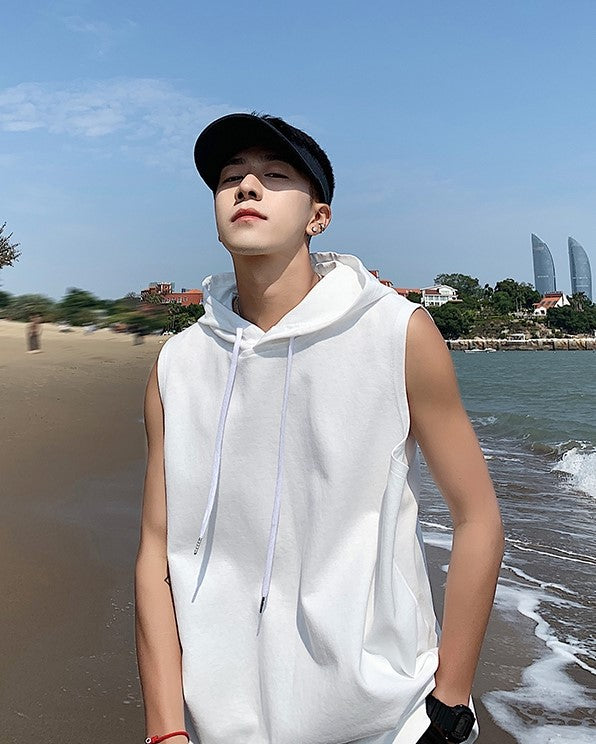White Sleeveless Vest Hoodie