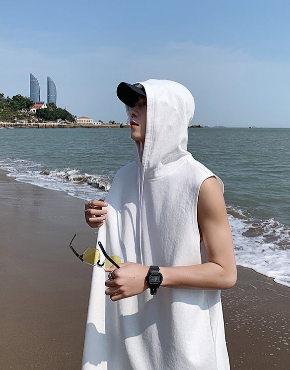 White Sleeveless Vest Hoodie