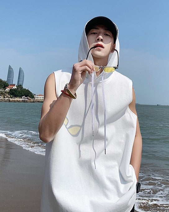 White Sleeveless Vest Hoodie
