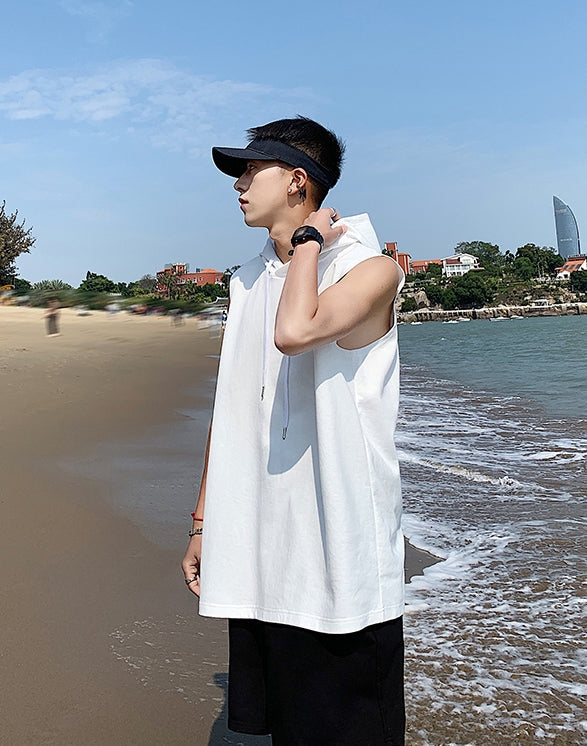 White Sleeveless Vest Hoodie