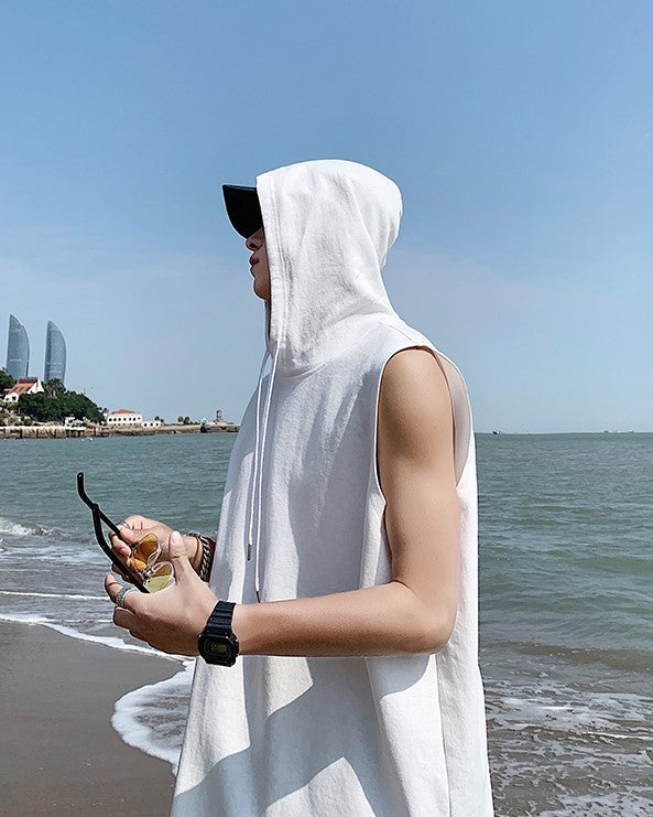 White Sleeveless Vest Hoodie