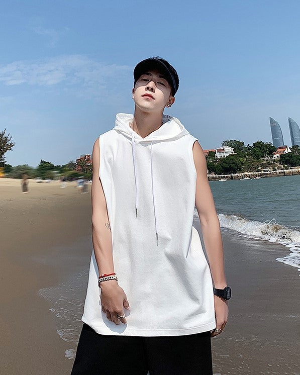 White Sleeveless Vest Hoodie