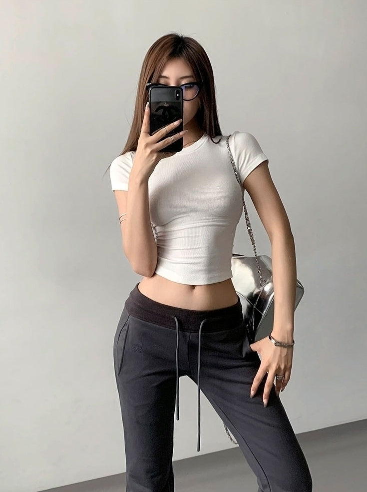 White Slim Fit Ribbed T-Shirt