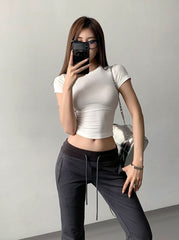 White Slim Fit Ribbed T-Shirt