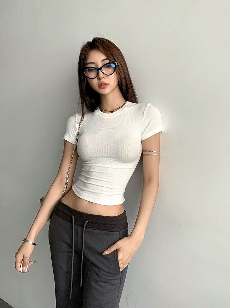 White Slim Fit Ribbed T-Shirt