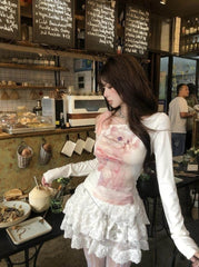 White Soft Kitty Graphic Off-Shoulder Top