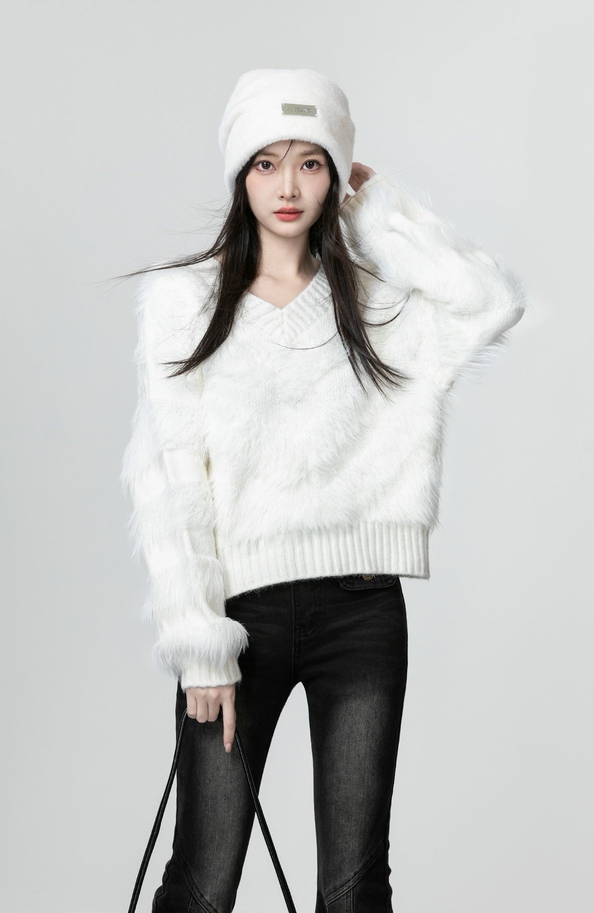 White Soft Knit Vneck Sweater