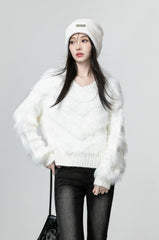 White Soft Knit Vneck Sweater