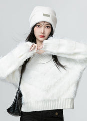 White Soft Knit Vneck Sweater