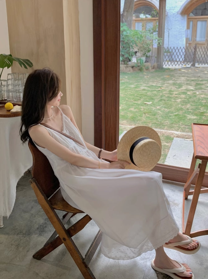 White Soft V-Neck Midi Dress